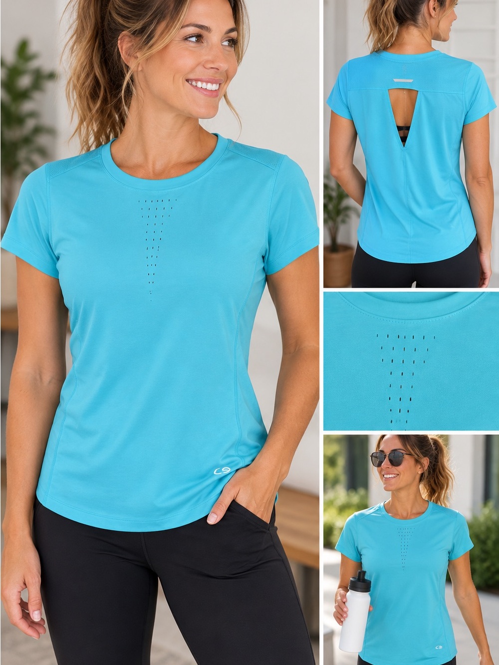 Champion Turquoise Short Sleeve Active Tee with Back Cutout